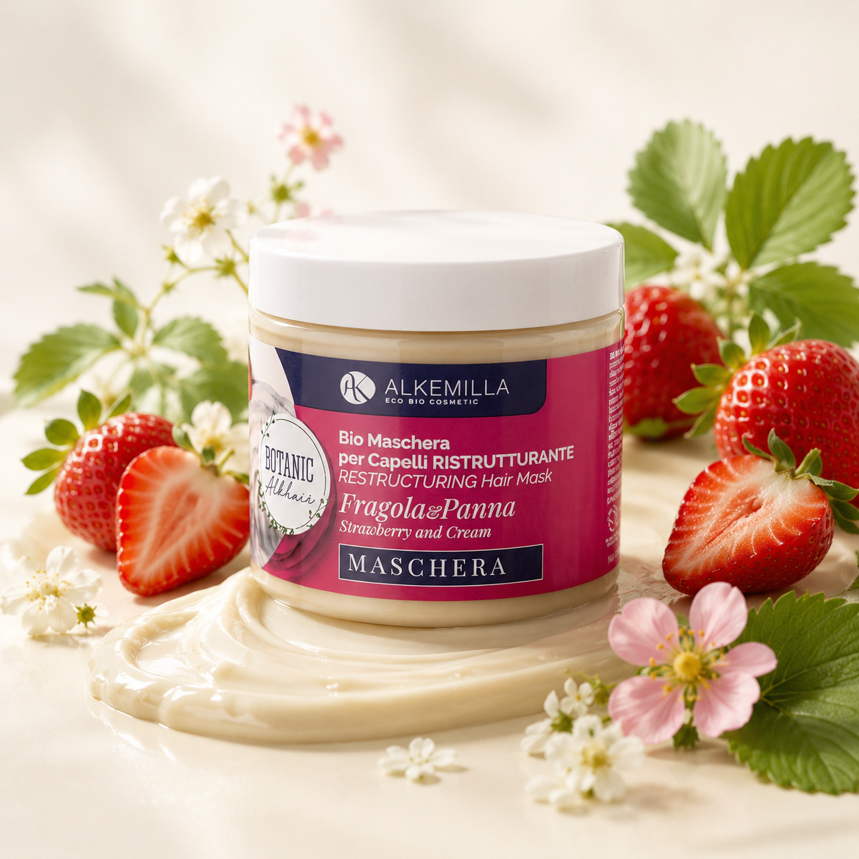 Alkemilla-Bio Maschera Capelli Ristrutturante Panna e Fragola