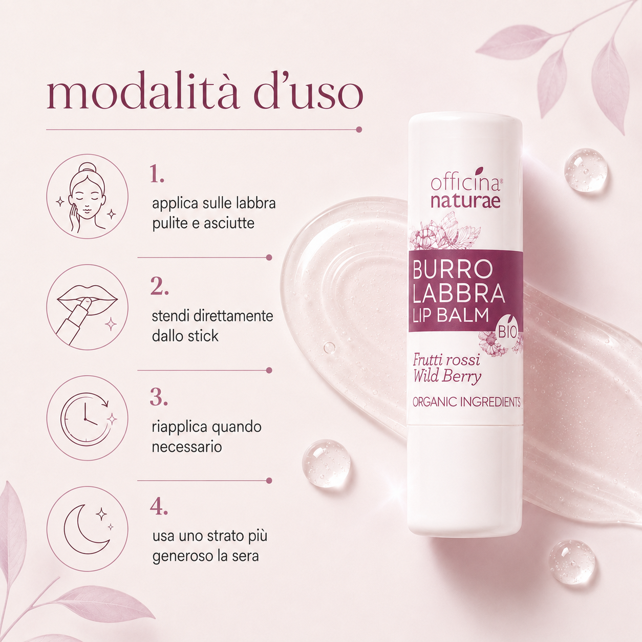 Officina naturae-Burro Labbra Bio Frutti Rossi - immagine 3