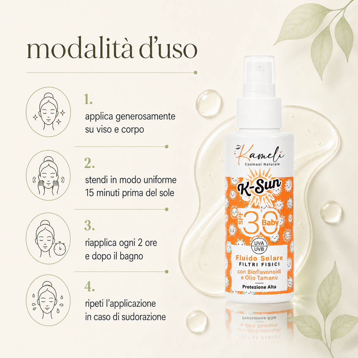 Kamelì-K-Sun Baby Fluido Solare Filtri Fisici SPF 30 - immagine 3