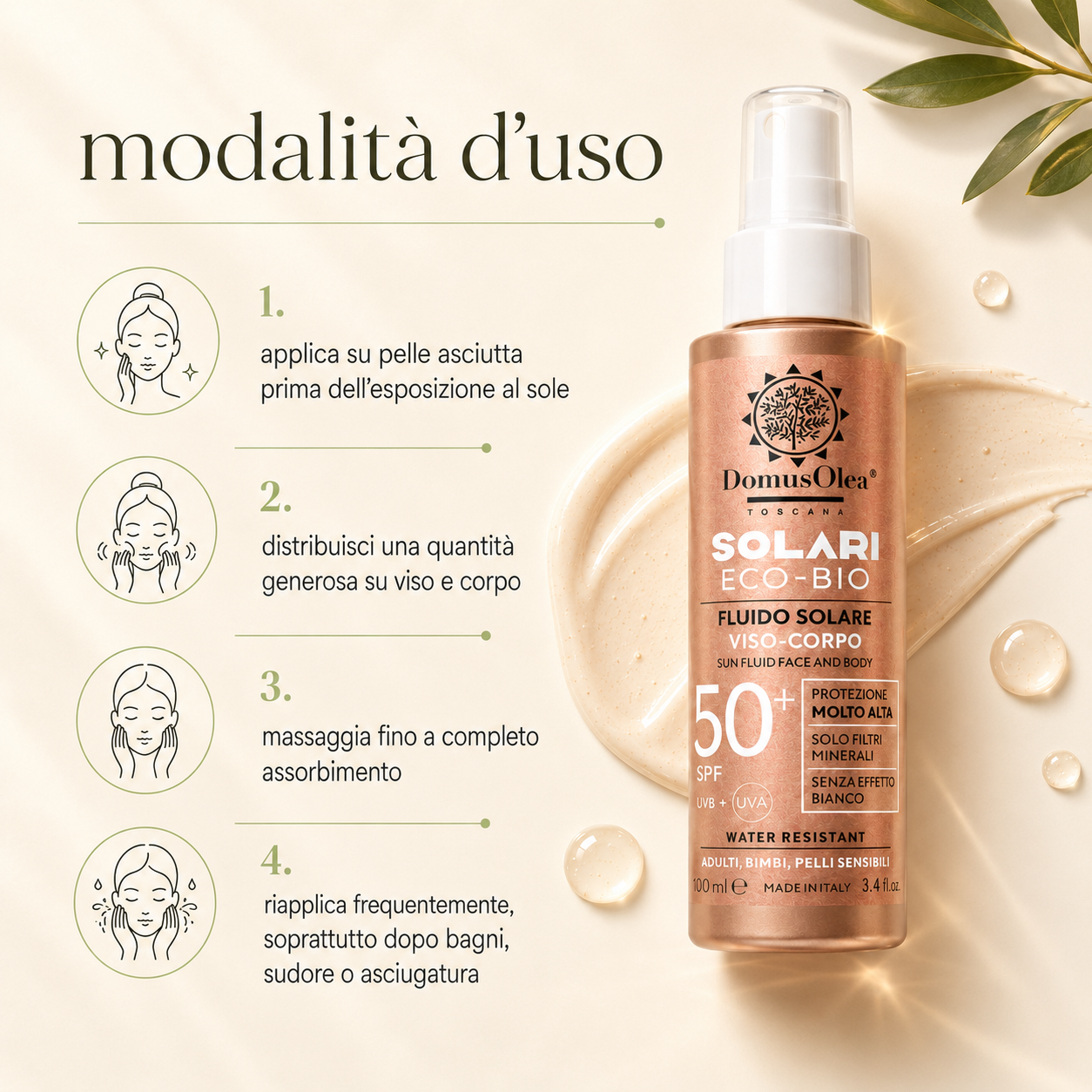 Domus Olea Toscana-Fluido Solare Viso-Corpo SPF50+ - immagine 3