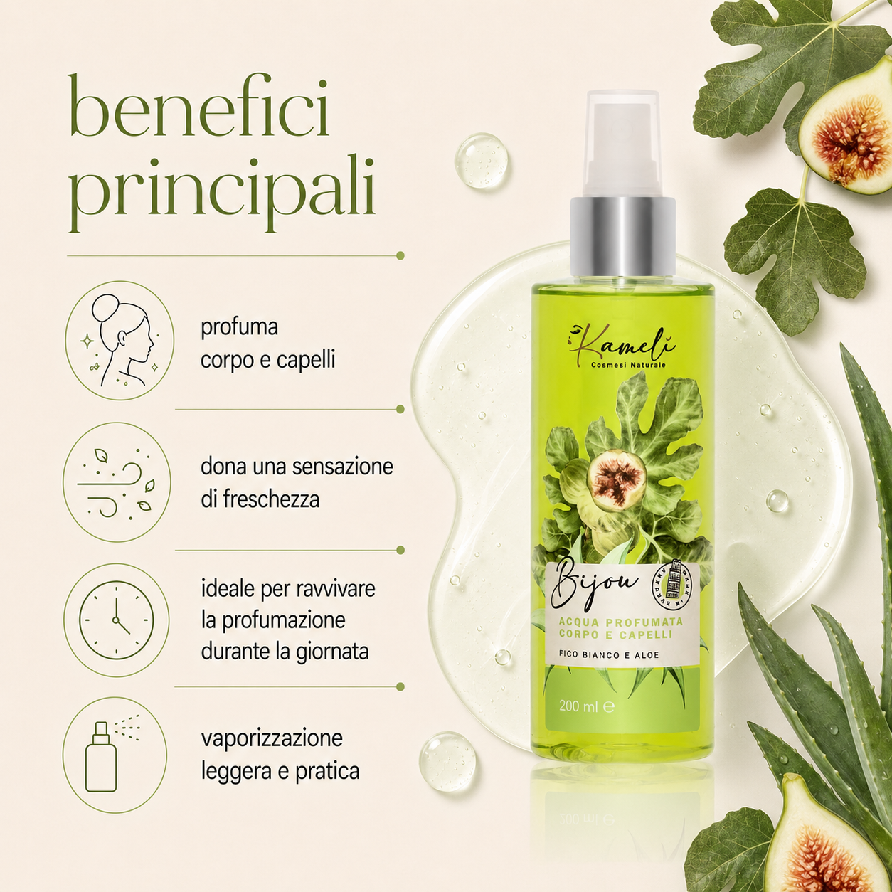 Kamelì-Bijou Acqua Profumata Corpo e Capelli Fico Bianco e Aloe - immagine 2