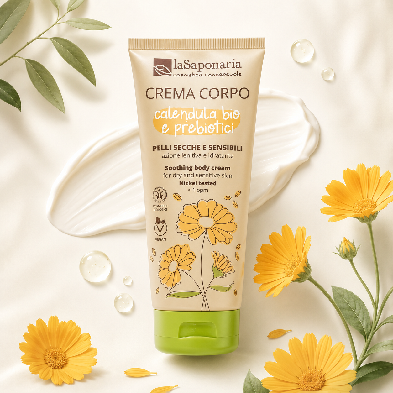 La Saponaria-Crema Corpo Pelli Secche e Sensibili - Calendula Bio e Probiotici