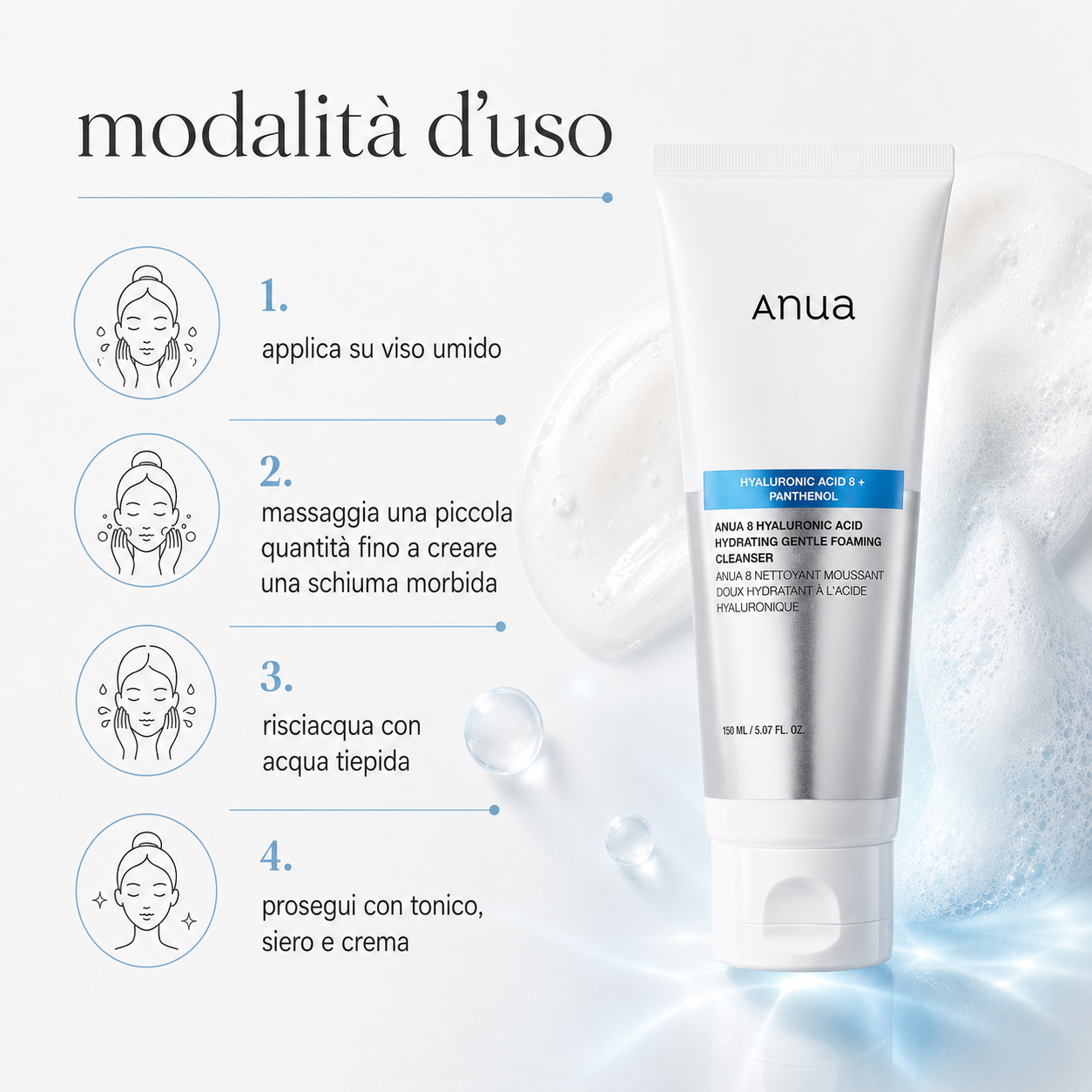 Anua-8 Hyaluronic Acid Moisturizing Gentle Gel Cleanser - immagine 3