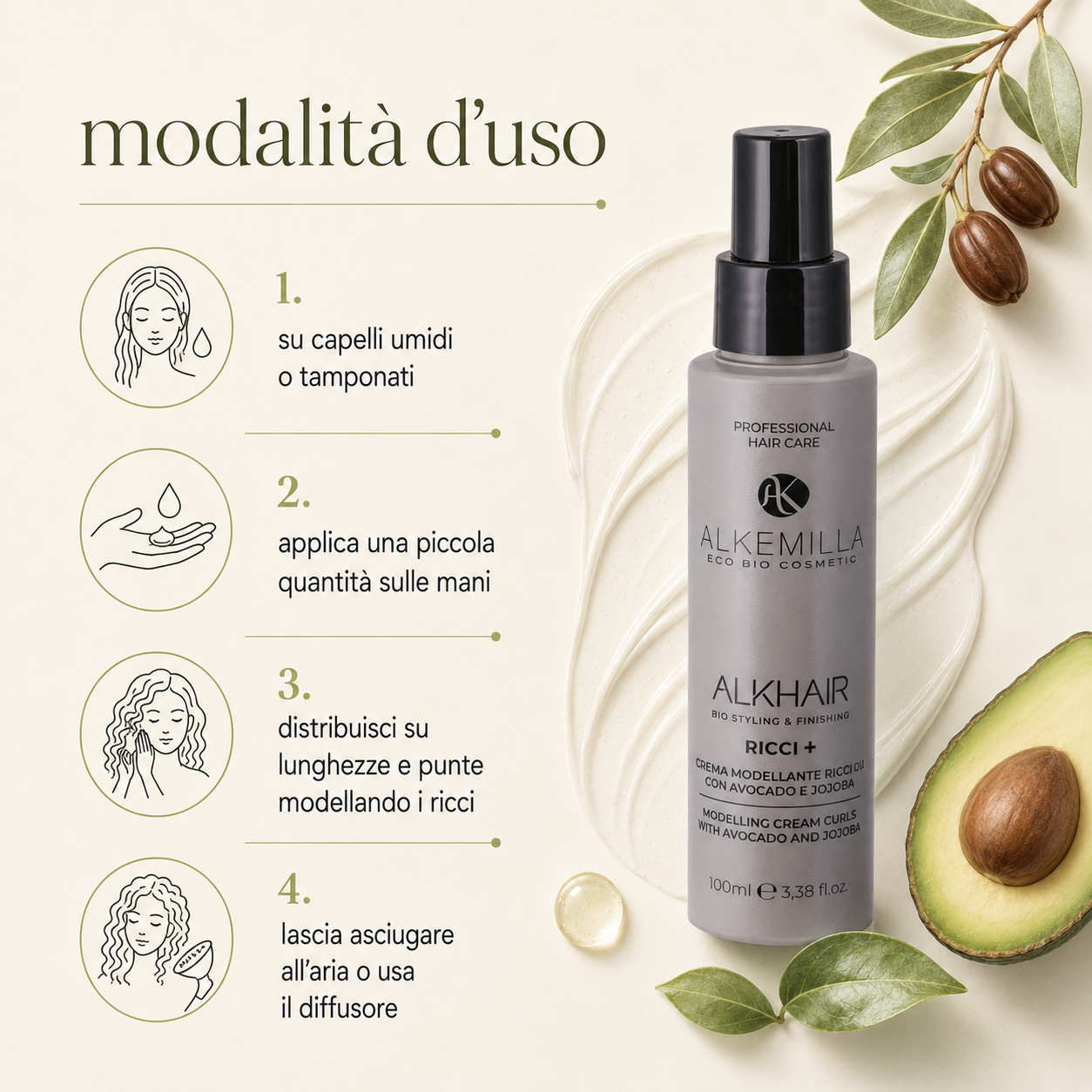 Alkemilla-Crema Modellante Ricci + con Avocado e Jojoba - immagine 3
