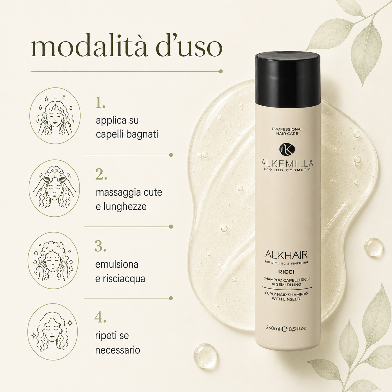 Alkemilla-Shampoo Capelli Ricci ai Semi di Lino - immagine 3