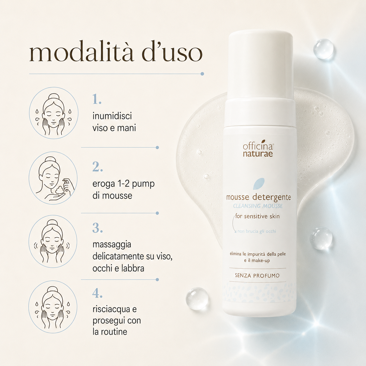Officina naturae-Mousse Detergente Viso Pelle Sensibile - immagine 3