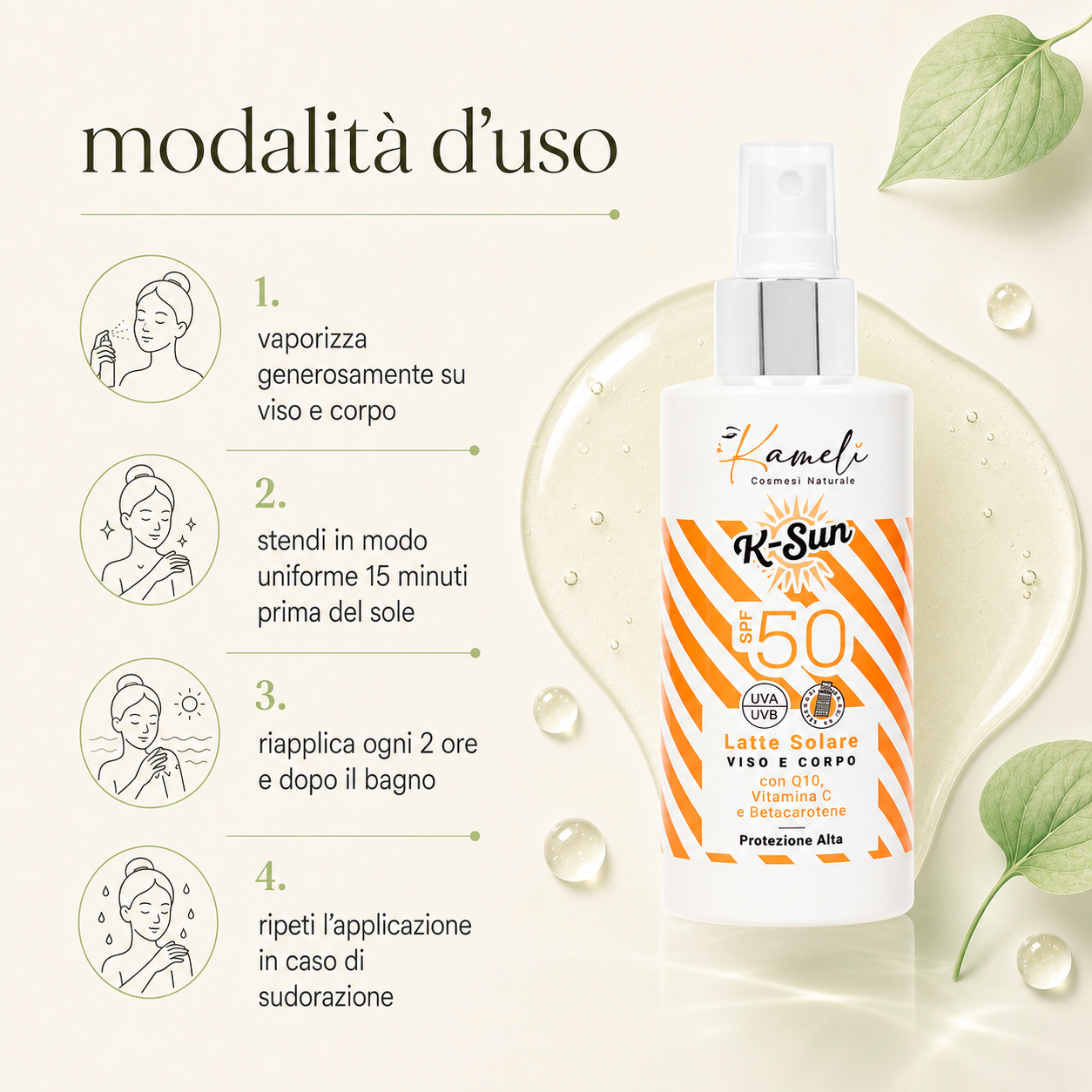 Kamelì-K-Sun Latte Solare Viso e Corpo SPF 50 - immagine 3