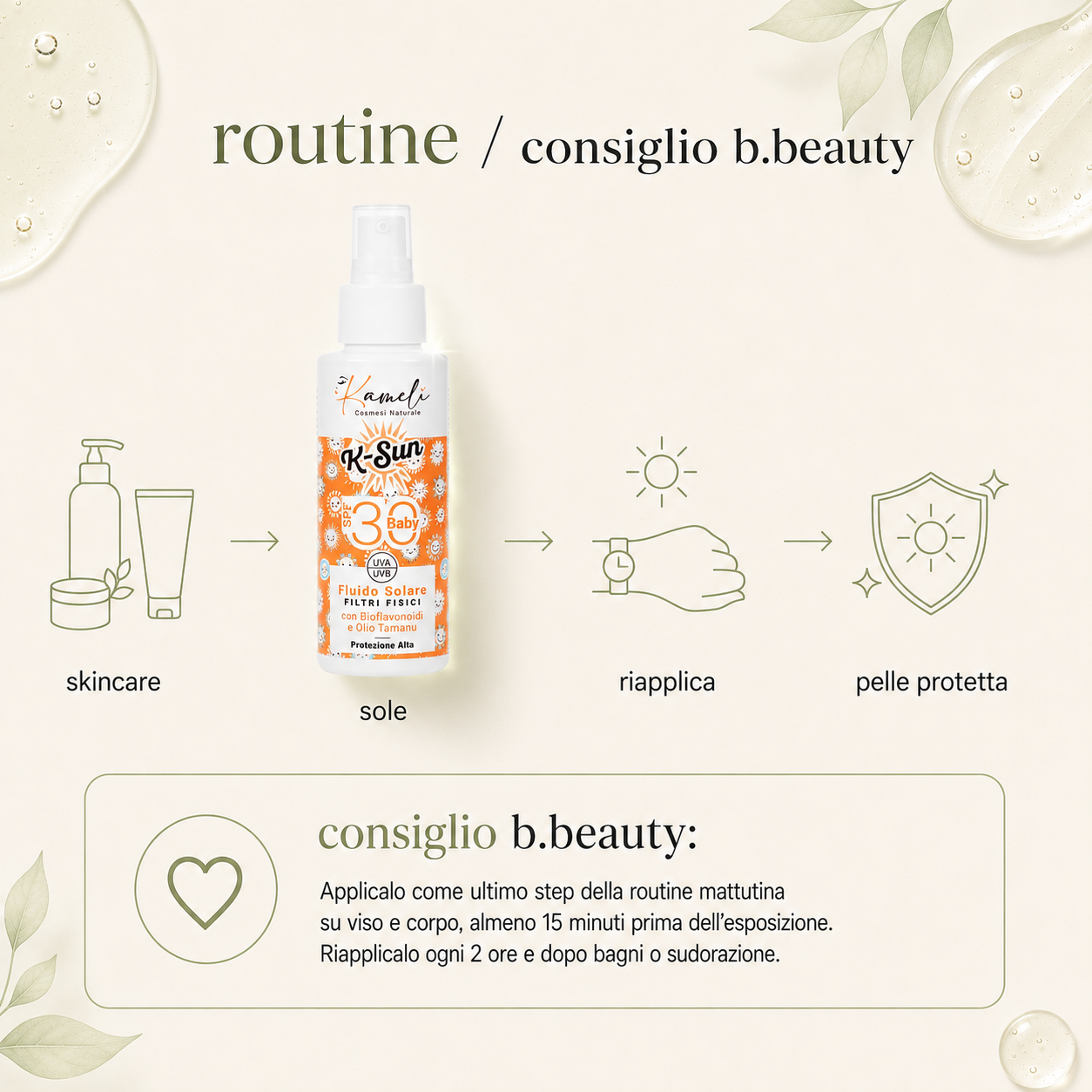 Kamelì-K-Sun Baby Fluido Solare Filtri Fisici SPF 30 - immagine 4