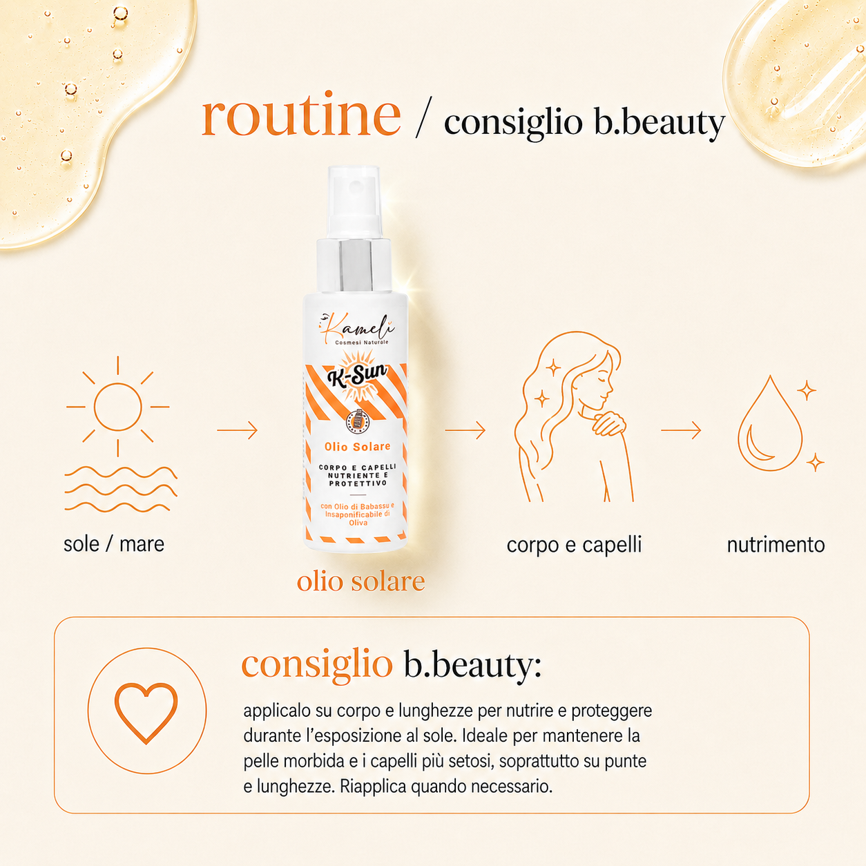 Kamelì-K-Sun Olio Solare Corpo e Capelli Nutriente e Protettivo - immagine 4
