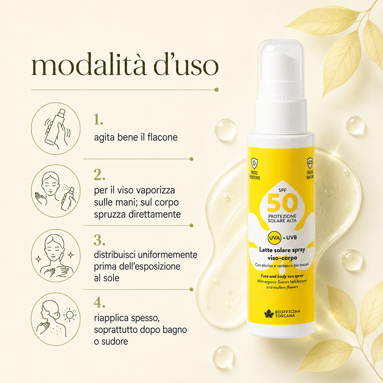 Biofficina Toscana-Latte Solare Spray Viso-Corpo SPF50 - immagine 3
