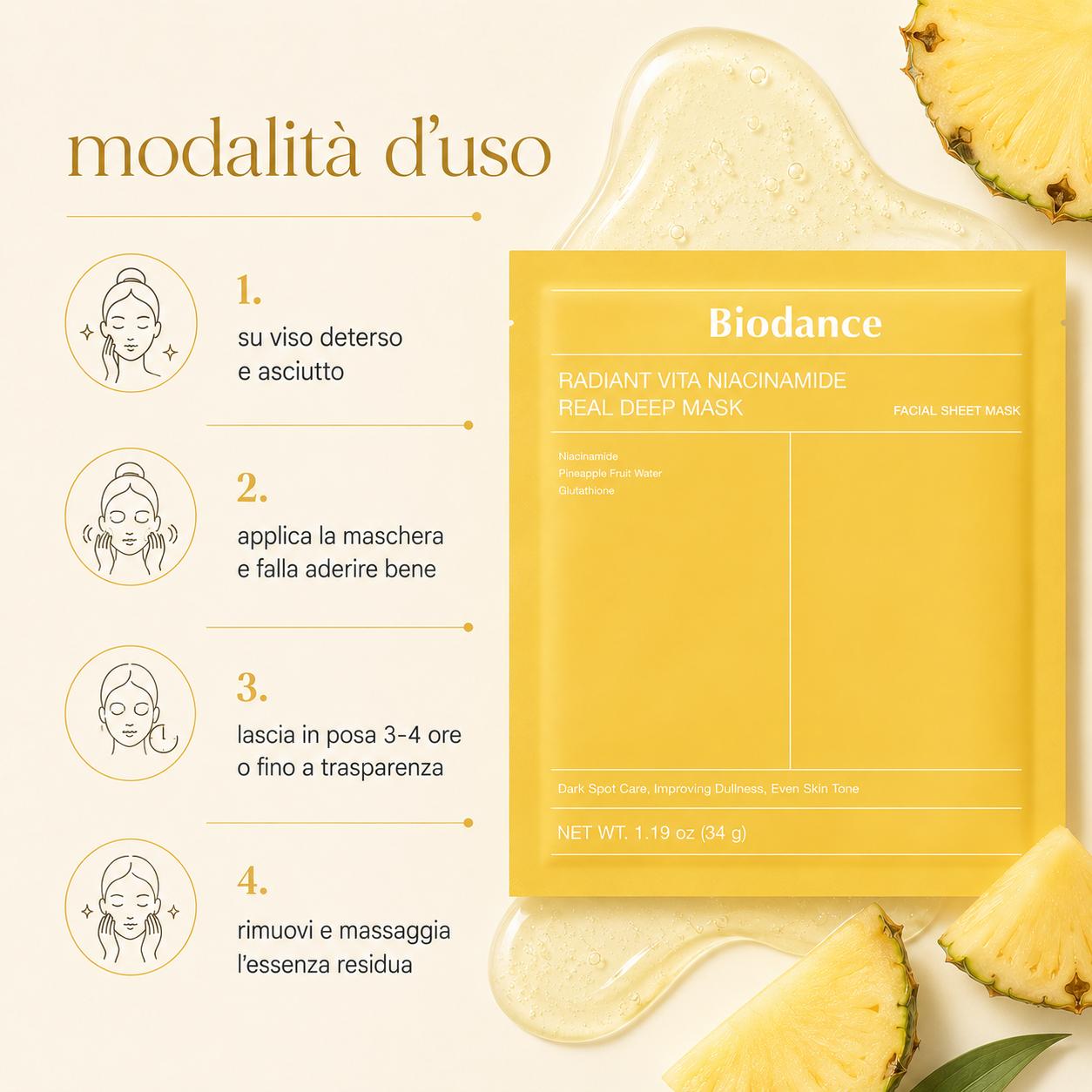 Biodance-Radiant Vita Niacinamide Real Deep Mask (4 PZ) - immagine 3
