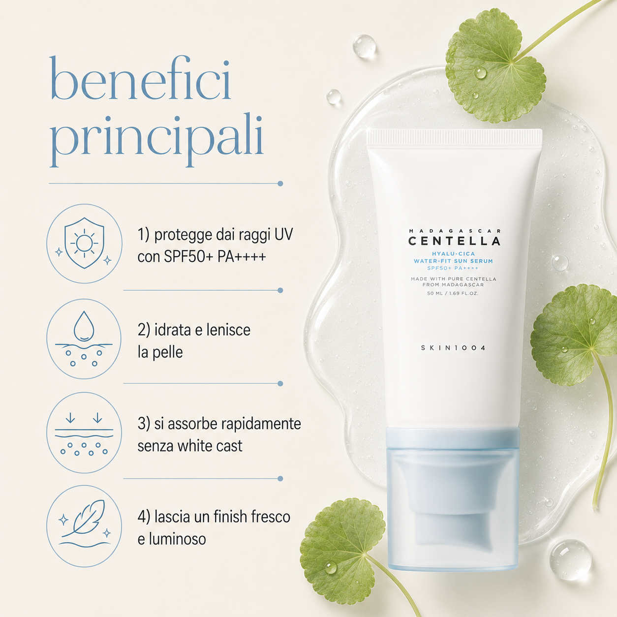 SKIN1004-Madagascar Centella Hyalu-Cica Water-Fit Sun Serum SPF50+ PA++++ - immagine 2