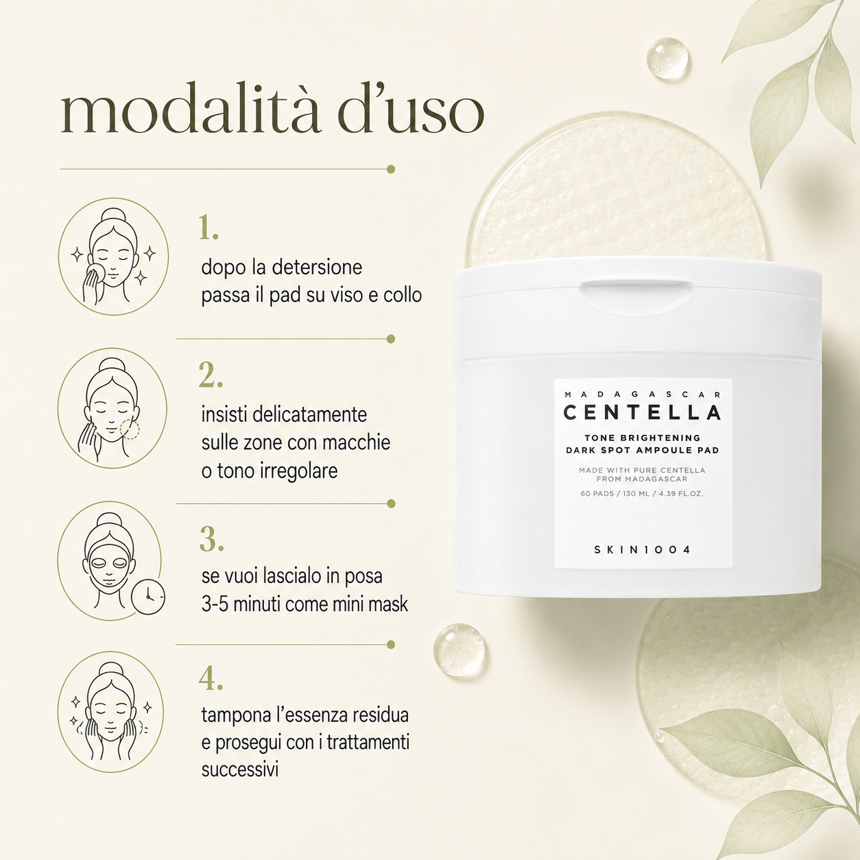 SKIN1004-Madagascar Centella Tone Brightening Dark Spot Ampoule Pad - immagine 3
