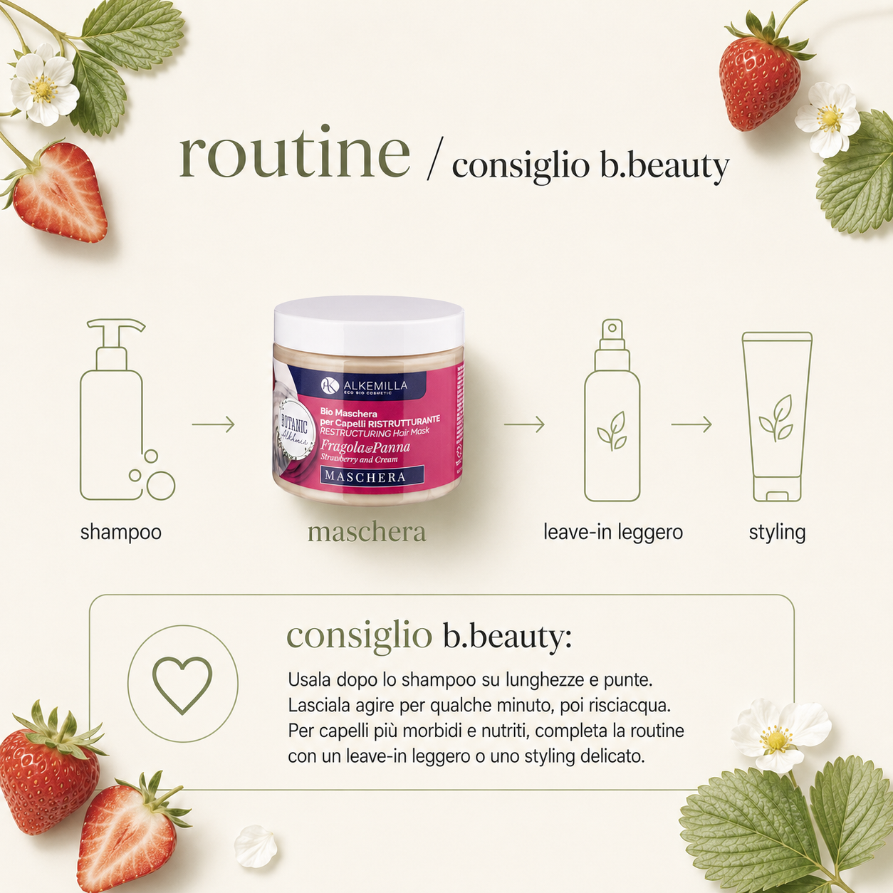 Alkemilla-Bio Maschera Capelli Ristrutturante Panna e Fragola - immagine 4