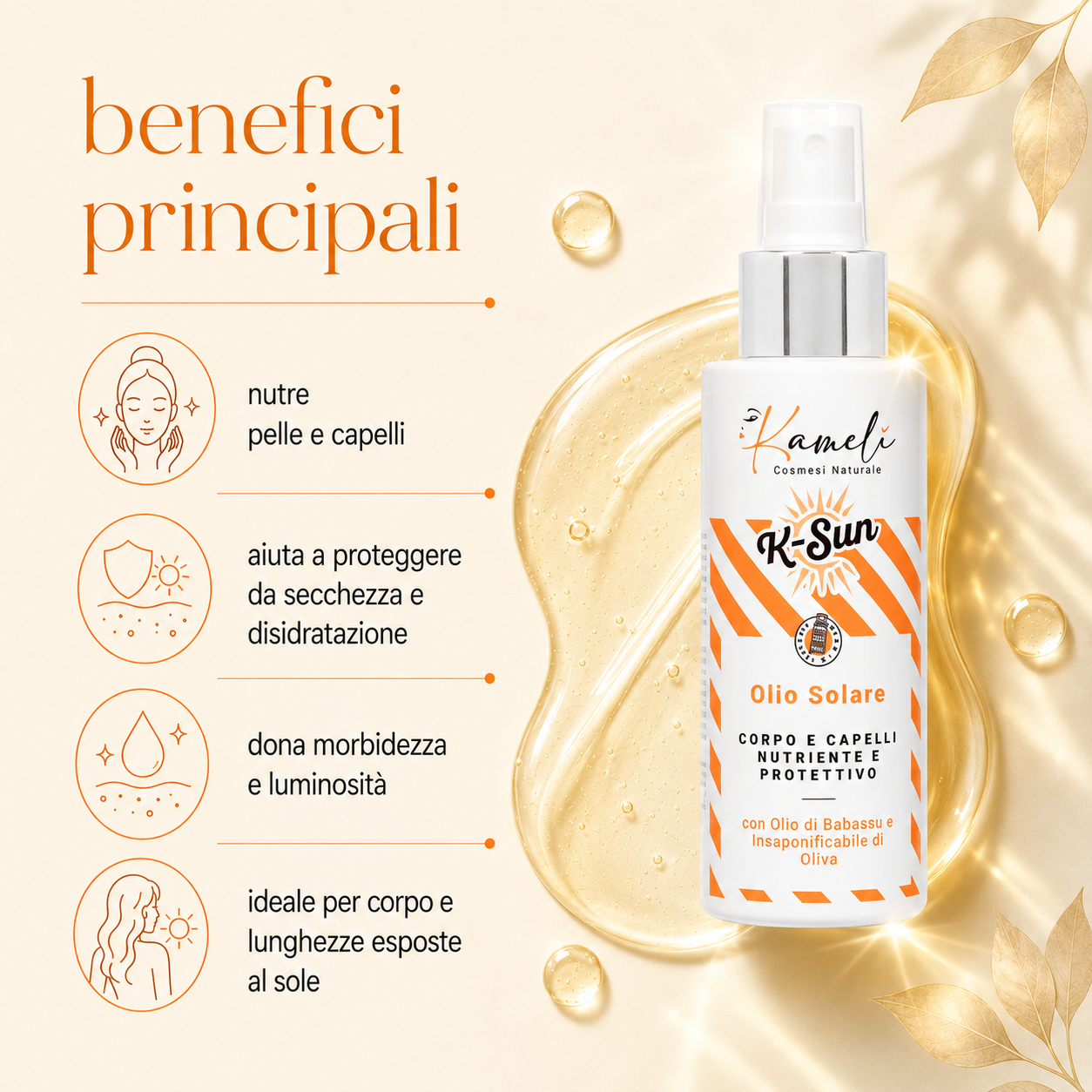 Kamelì-K-Sun Olio Solare Corpo e Capelli Nutriente e Protettivo - immagine 2
