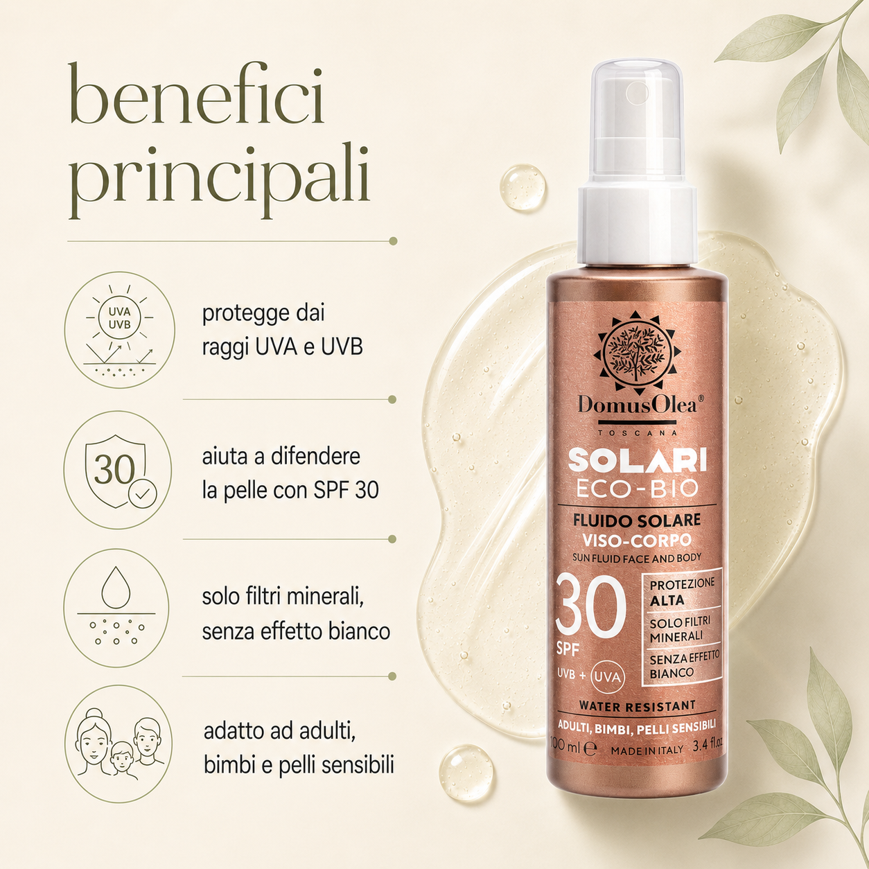 Domus Olea Toscana-Fluido Solare Viso-Corpo SPF30 - immagine 2