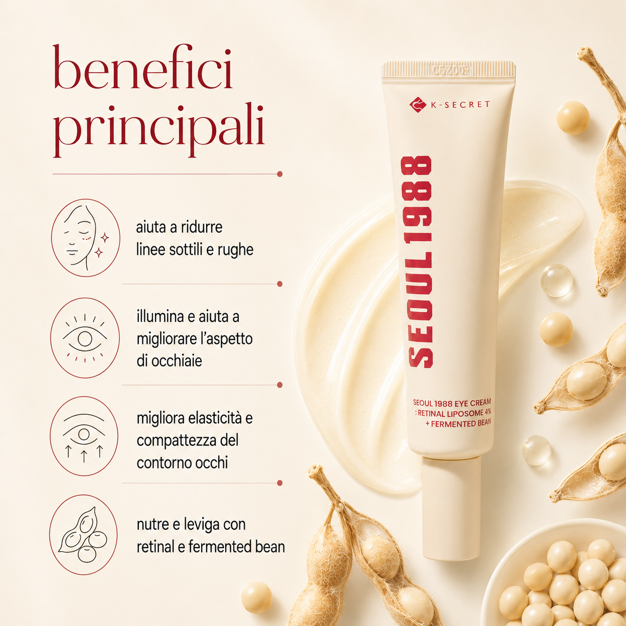 K-Secret-Seoul 1988 Eye Cream: Retinal Liposome 4% + Fermented Bean - immagine 2