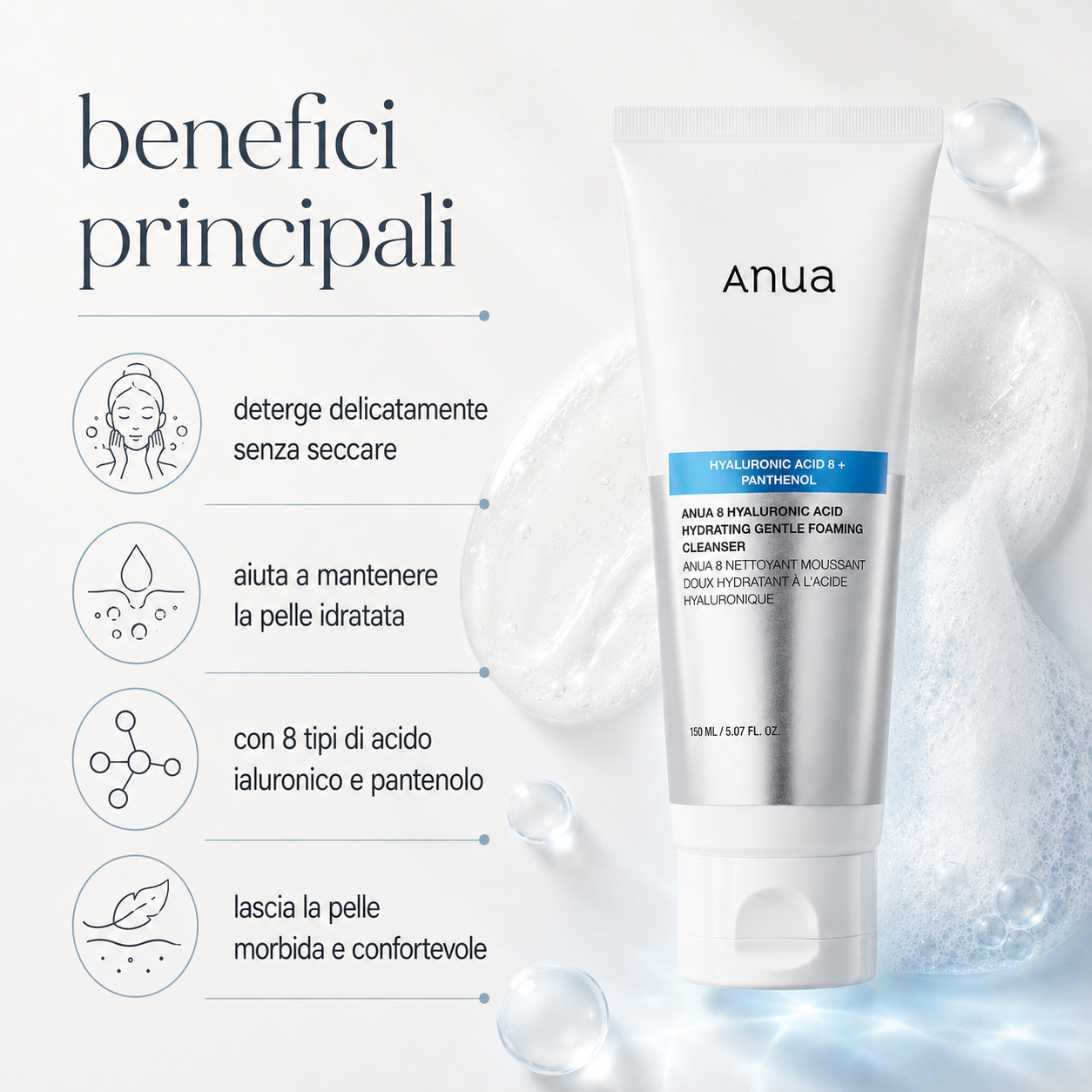 Anua-8 Hyaluronic Acid Moisturizing Gentle Gel Cleanser - immagine 2