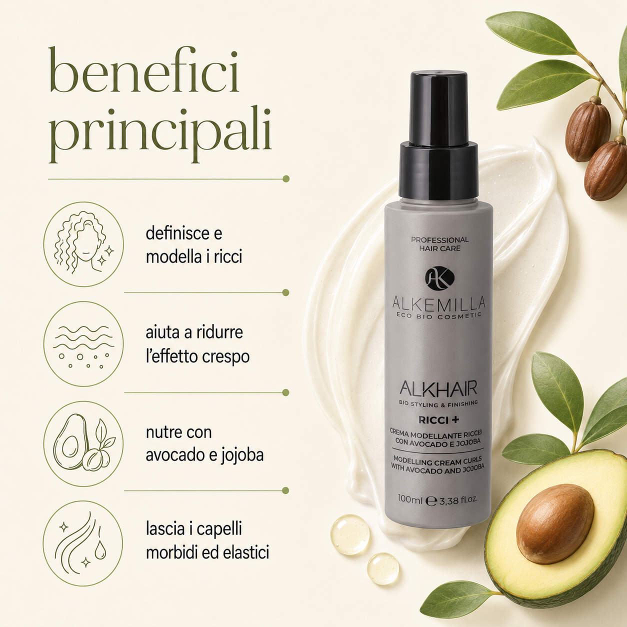 Alkemilla-Crema Modellante Ricci + con Avocado e Jojoba - immagine 2