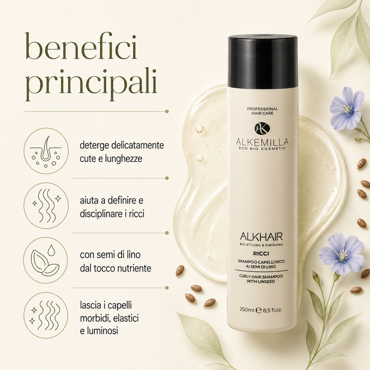 Alkemilla-Shampoo Capelli Ricci ai Semi di Lino - immagine 2