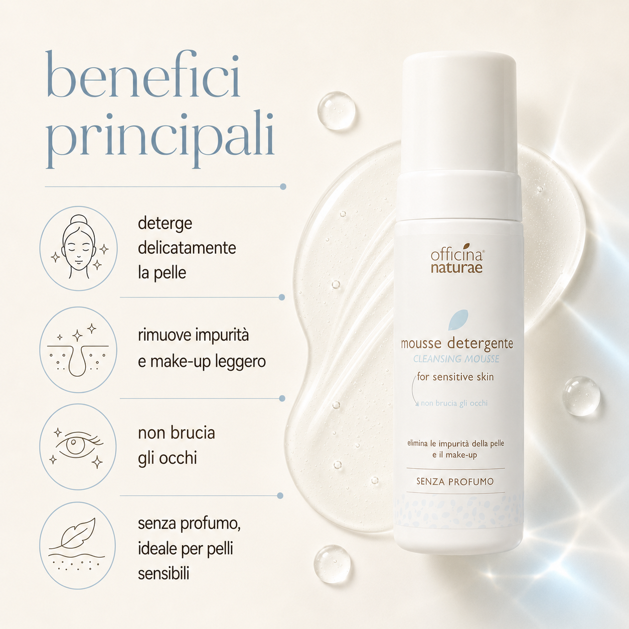 Officina naturae-Mousse Detergente Viso Pelle Sensibile - immagine 2