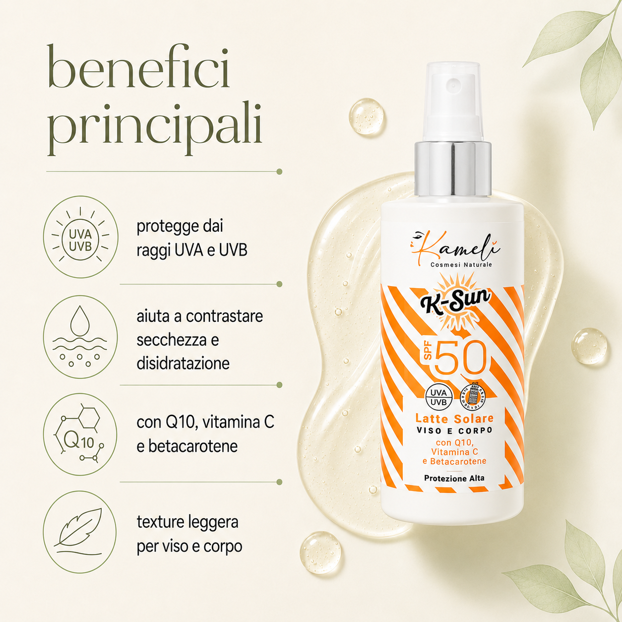 Kamelì-K-Sun Latte Solare Viso e Corpo SPF 50 - immagine 2