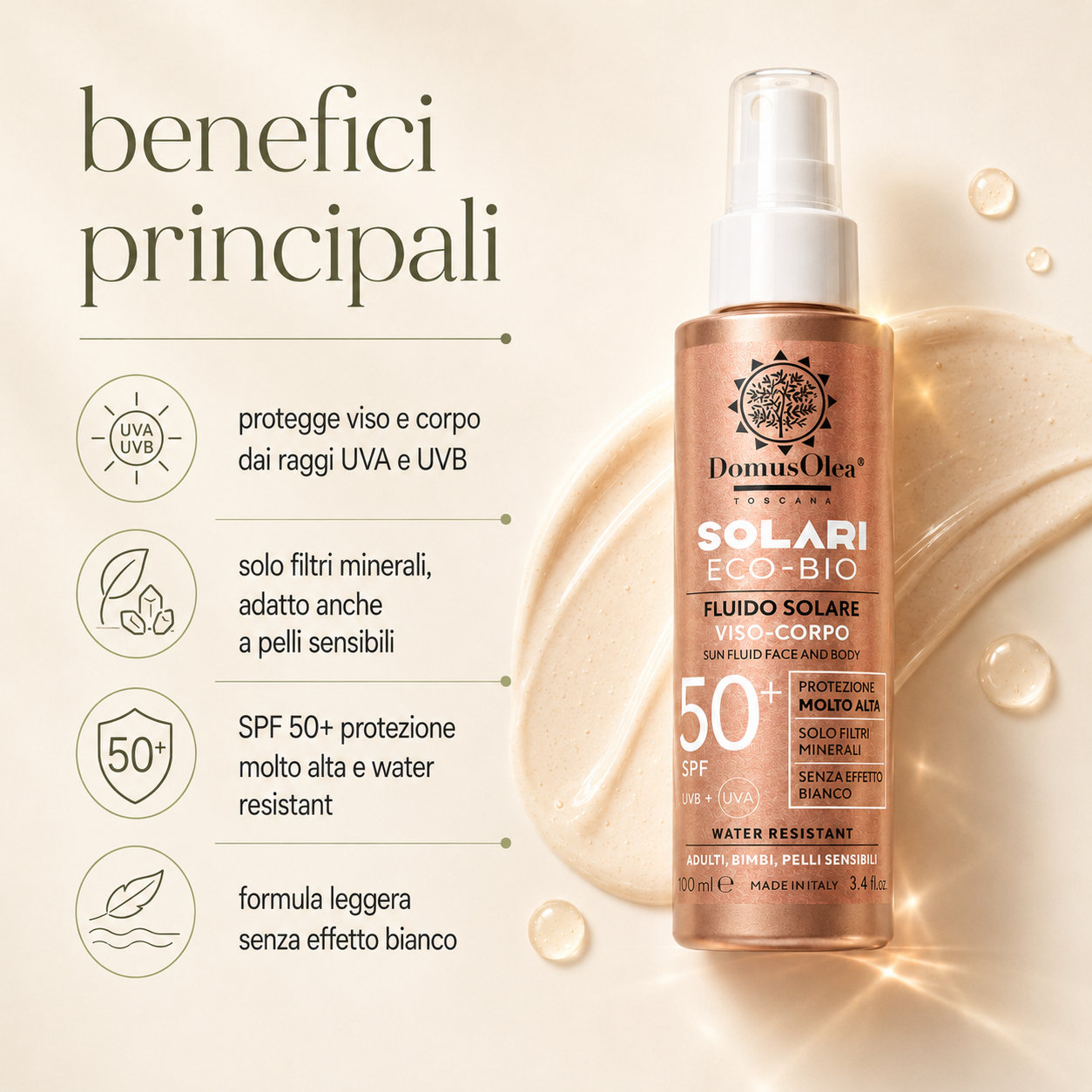Domus Olea Toscana-Fluido Solare Viso-Corpo SPF50+ - immagine 2