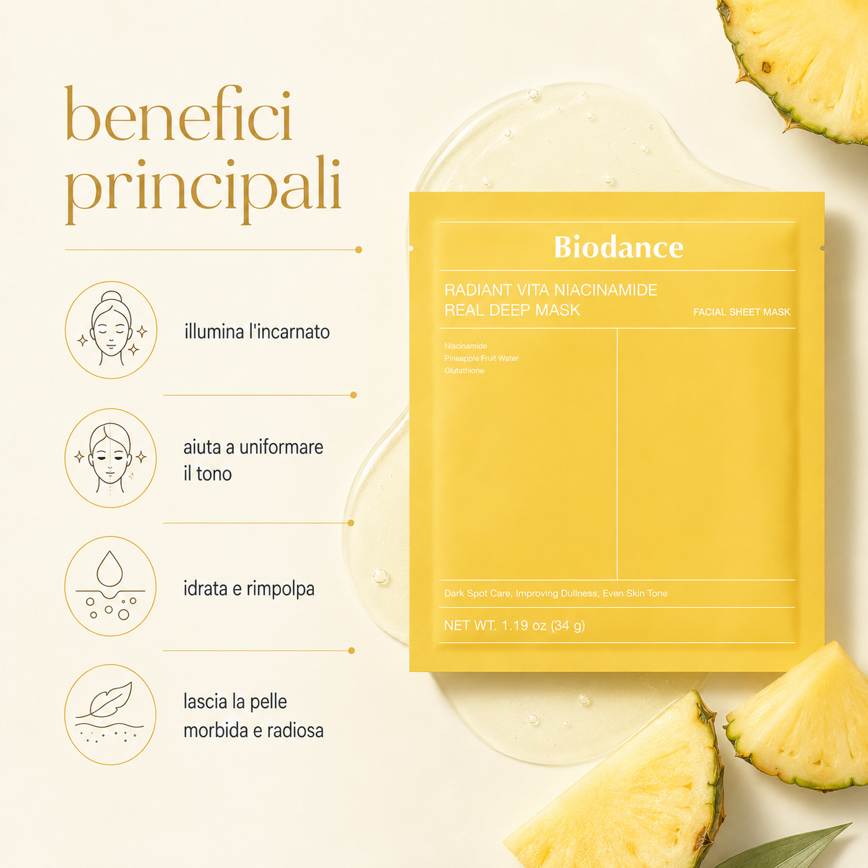 Biodance-Radiant Vita Niacinamide Real Deep Mask (4 PZ) - immagine 2
