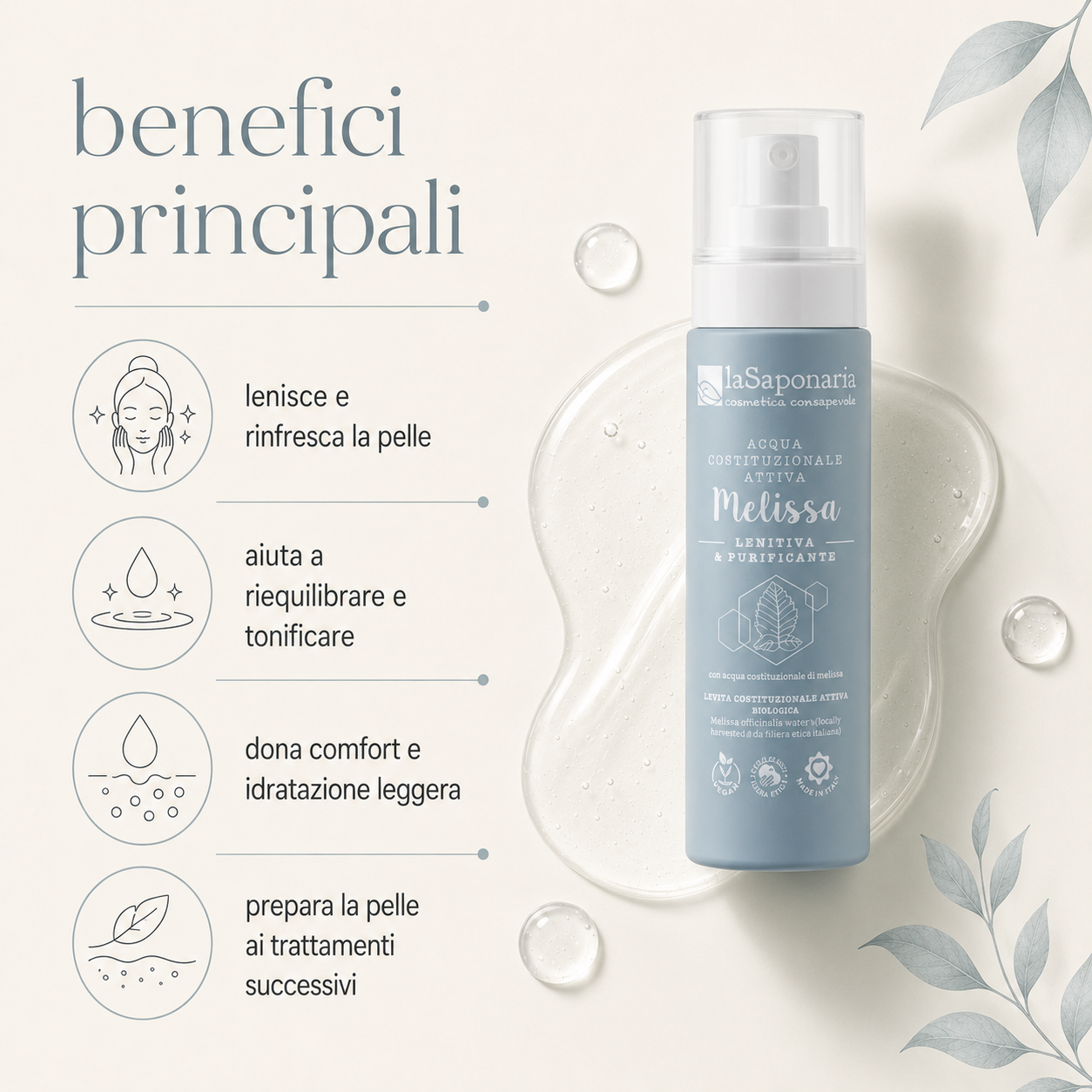 La Saponaria-Acqua Attiva Lenitiva Melissa - immagine 2
